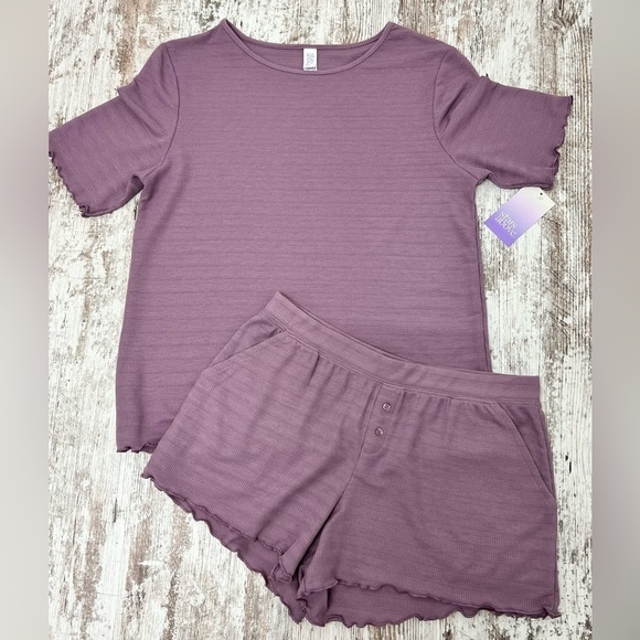 STARS Above Women's Light Purple Textured Knit Pajama Shorts 2pc Set - Picture 1 of 5